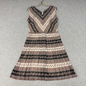 Jane Victor Vintage Sleeveless Dress Brown Black Floral Pleated ILGWU Union Made
